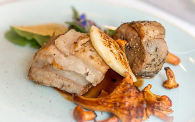 Dinner meal, with beautiful dressing, close up