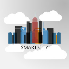 Smart City Design Concept. Network Connections, Colorful Technology Background.