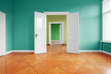 empty apartment room with wooden floor 