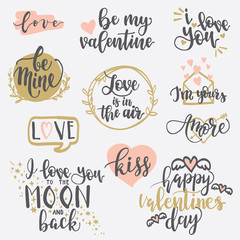 Valentine's Day hand drawn stickers - vector illustration, eps10