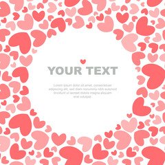 Coral hearts round frame  for Valentine's Day card. Isolated vector.