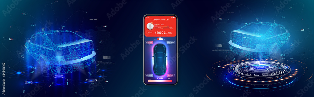 Aufkleber HUD UI. Abstract virtual graphic touch user interface. Car service in the style of HUD .hologram of the car.