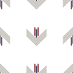 Seamless geometric pattern vector background colorful art with lines rectangles and arrows vintage retro design gray red navy blue white