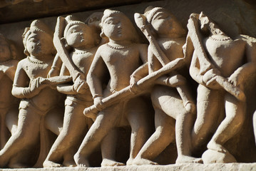 Sculptures at Vishvanatha Temple at the  Western temples of Khajuraho in Madhya Pradesh, India. UNESCO World heritage site.