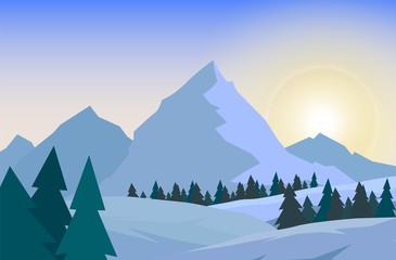 Winter landscape with mountains.