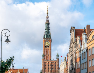 Obraz premium Gdansk, Poland, old town, view of old City Hall of Gdansk with clock tower.