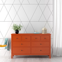 Interior of modern living room with commode 3D rendering