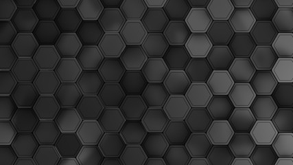 black and greay metallic hexagons background 3d render