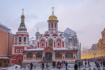 Kazan Cathedral on Red Square in winter in Moscow