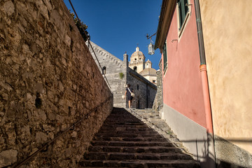 View of the beautiful seaside village in summer in the Cinque Terre area, Italy.