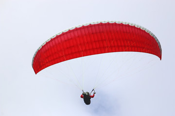Paraglider flying red wing