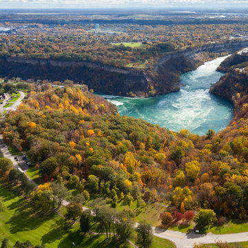 Niagara Whirlpool Aerial View.  An Aerial View Of Niagara Whirlpool Located On The Canadian And American Border.