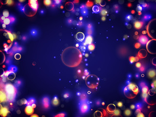 Obraz na płótnie Canvas Abstract colorful defocused circular bokeh sparkle glitter lights background. Magic space cosmic shiny bubbles. Elegant layout template for blayer banner or poster background. EPS 10.