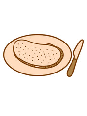 teller messer brot scheibe hunger toast lecker bäcker backen frühstück abendessen essen brotzeit clipart comic cartoon