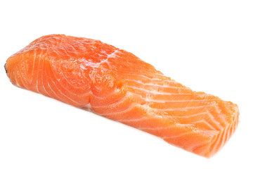 Red fish. Raw salmon fillet isolate on white background.