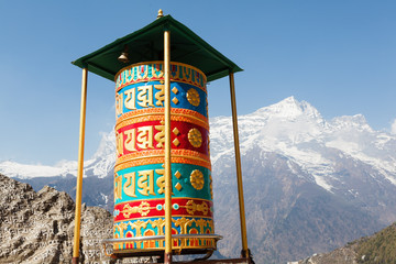 Beautiful prayer wheel in Namche Bazar, Everest Region, Nepal. 