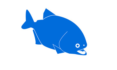 Print piranha blue with open mouth on a white background