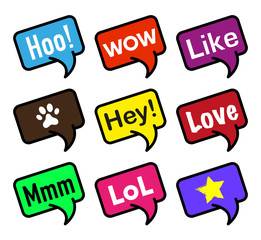 set of balloon speech bubbles with messages. vector illustration
