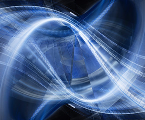 Abstract background element. Fractal graphics 3d illustration. Symmetric composition of repeating grids. Information technology concept. Blue and black colors.