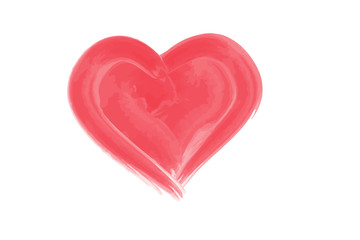 pink watercolor heart painted with a brush for valentines day on a white background