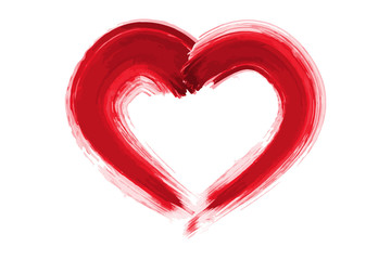 red watercolor heart painted with a brush for valentines day on a white background