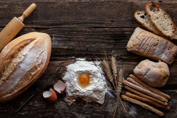 Fototapeta na wymiar Dough preparation recipe bread, ingredients pastry or bakery cooking