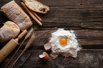 Dough preparation recipe bread, ingredients pastry or bakery cooking