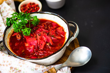 Traditional ukrainian soup borscht