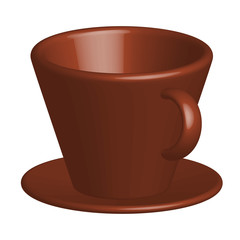 Vector image coffee cup 3d with a saucer of brown color on a white background