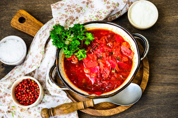 Traditional ukrainian soup borscht
