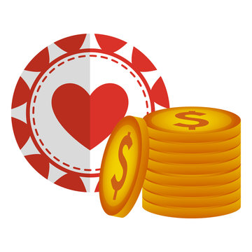 casino chips with money icons