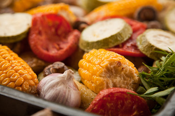 Baked vegetable on the frying pan 