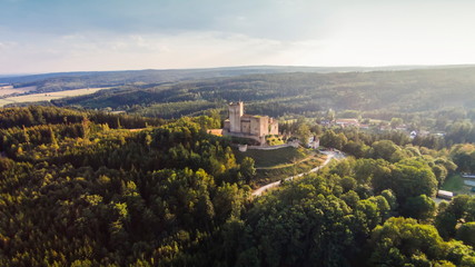 Fototapeta na wymiar Ruins of castle Landstejn aerial view. South Bohemian region. Czech Republic, Europe.