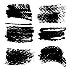 Black abstract textured strokes and stamps isolated on a white background