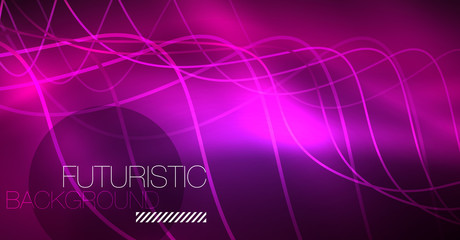 Abstract shiny glowinng color wave design element on dark background - science or technology concept