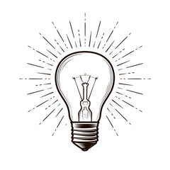Bulb, lamp sketch. Electricity, electric light, energy concept. Hand drawn vector illustration