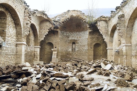The St Nicholas Church near Mavrovo lake in Macedonia. It was built in 1853 and submerged in the lake in 1953