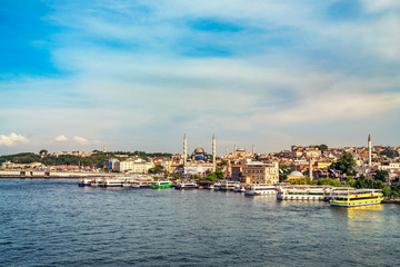 Naklejka na ściany i meble Scenic view of coastline of Istanbul and Eminonu pier