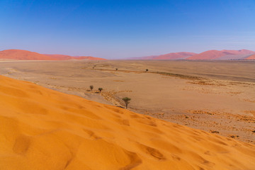 Fototapeta na wymiar Aerial view of high red dunes in the Namib Naukluft National Park of Namibia