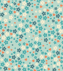 Floral seamless pattern with hearts