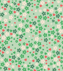 Floral seamless pattern with hearts