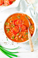 Tomato Vegetarian Soup with Beans and Baked Tomatoes