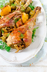 Baked turkey legs with Brussels sprouts and lemon