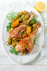 Baked turkey legs with Brussels sprouts and lemon