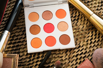 fashion set of new cosmetics palettes with  brushes. close up