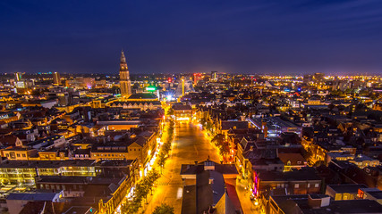 Aerial Groningen city night - Powered by Adobe
