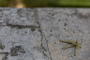 Group of three keys placed on top of a smooth rock