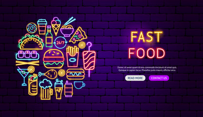 Fast Food Neon Banner Design © anna_leni