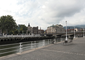 view of the estuary of bilbao and the arenal aridge, bilbao, basque country, spain