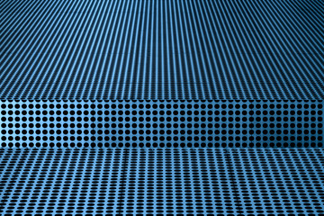 Black dots form abstract repeating pattern on blue metallic surface